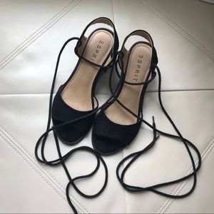 Lace Up Black Block Heels